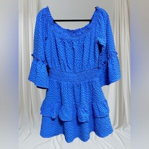 Le Lis Collection Cornflower Blue Dress W/Ruffles, Bell Sleeves- SIZE L - NWT